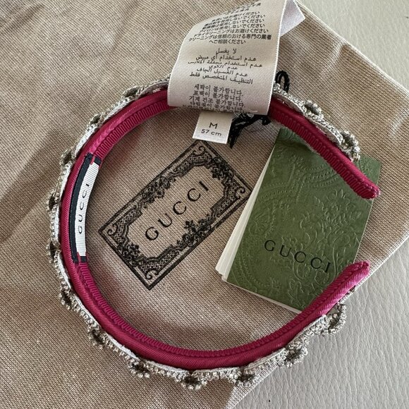 NEW GUCCI HAIRBAND CRYSTAL PINK HEADBAND 100% Authentic Sz M - Picture 6 of 9